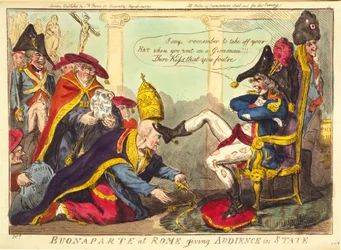 Buonaparte in Rome geeft een audiëntie in staatsie, gepubliceerd 1797